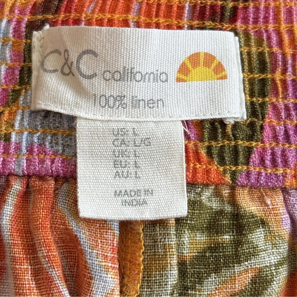 C&C California Women’s 100% Linen Colorful  Wide Leg Tropical Pants Size Large - Picture 13 of 15